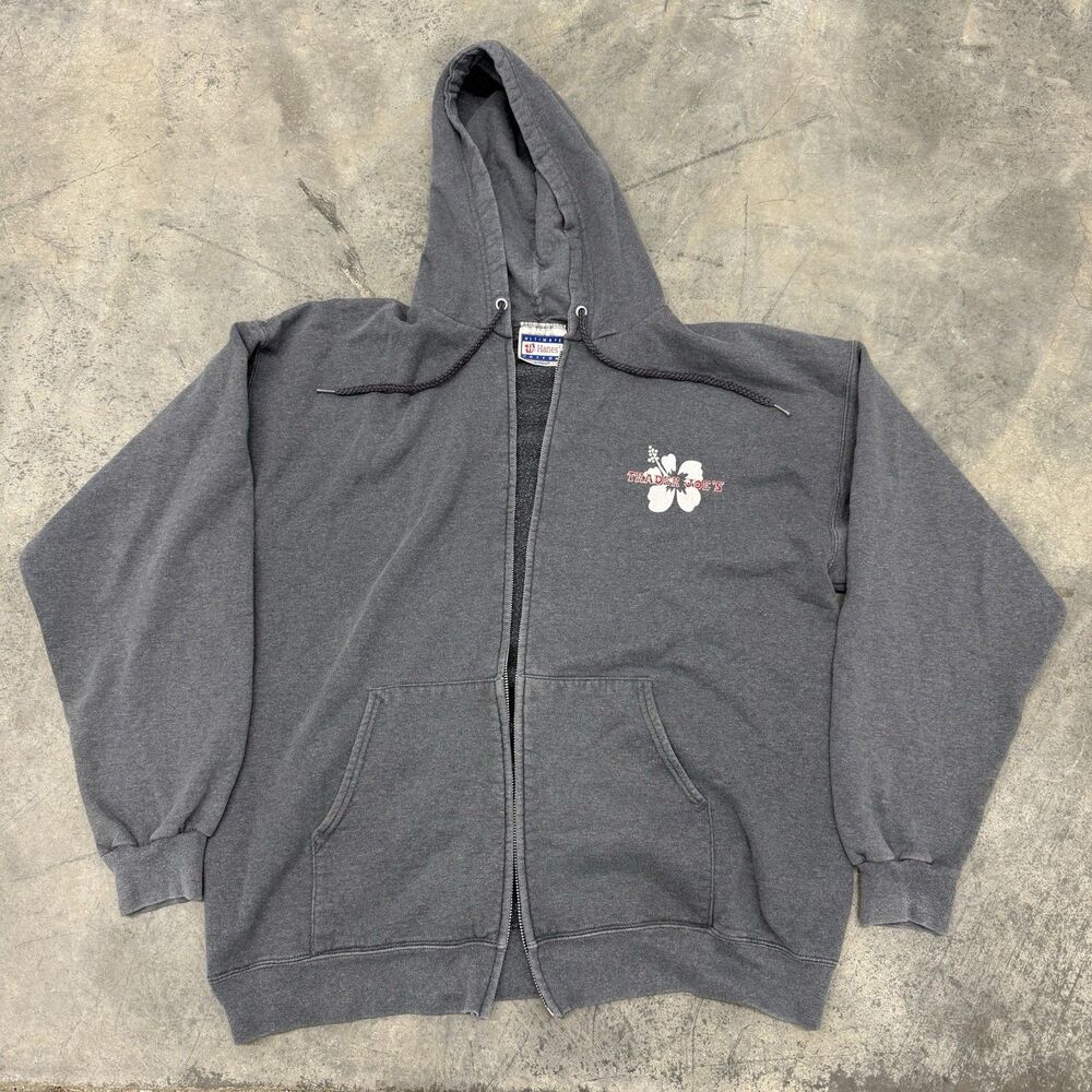 Trader Joe's Employee Zip Up Hoodie Gray Hanes Hibiscus Large *Read